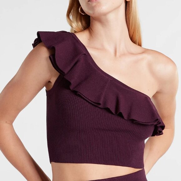 Express Women's Body Contour Ruffle One Shoulder Cropped Sweater Tank - S - Picture 1 of 6